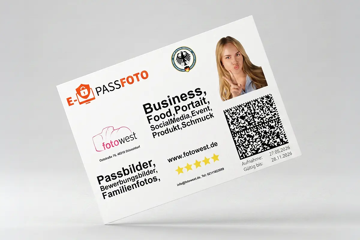 E-Passbild von Fotowest mit QR-Code zur digitalen Übermittlung ans Amt